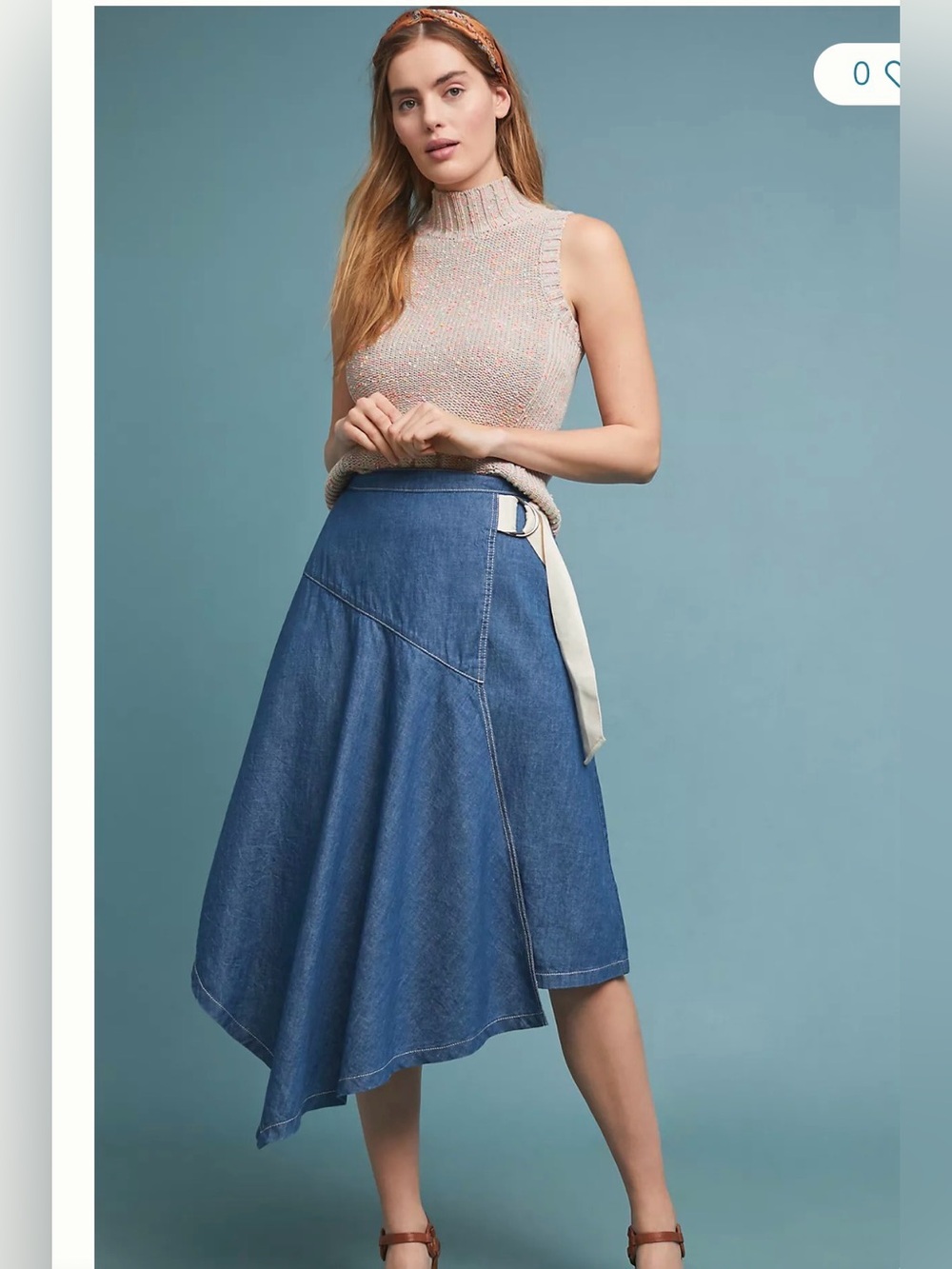 Pilcro Blue Denim Asymmetrical Wrap Skirt with Cream Side Tie size 6